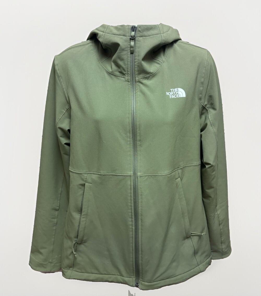 The North Face WindWall Womens Medium Hooded Jacket Green Fleece Lined Full Zip